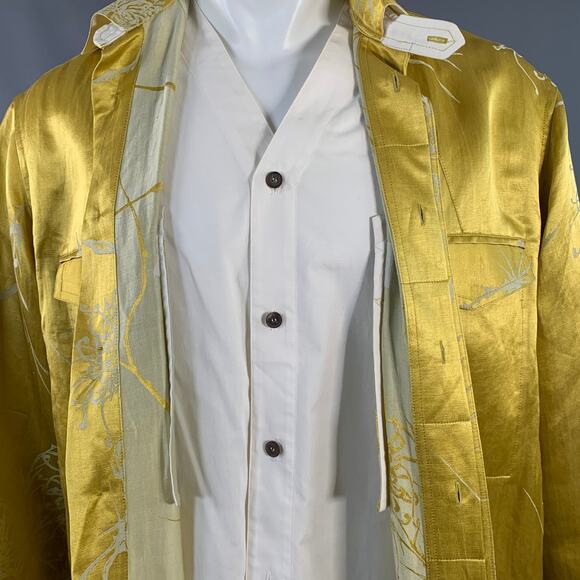 HAIDER ACKERMANN Size S Gold White Jacquard Linen Silk Layered Long Sleeve Shirt - Picture 3 of 14